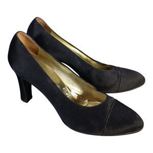 CHANEL Pumps Shoes Heels Black Satin Women's 39/US 8 Vintage